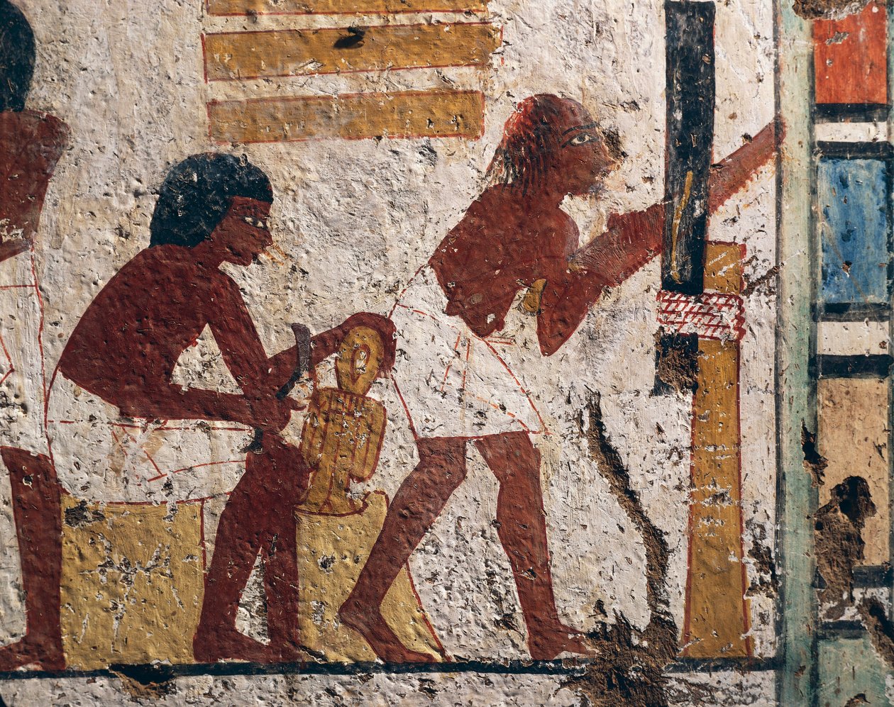 Egypten, Luxor, West Theben, De adeliges dal. Nenamons og Ipukis grav. Fresko af tømrere på arbejde. (Det Nye Kongerige, Dynasti XVIII) af Egyptian 18th Dynasty