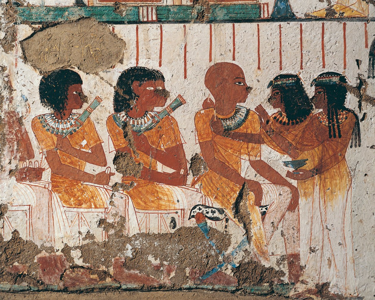 Egypten, Vesttheben Assassif Necropolis, Nenamons grav og Ipuki. Kalkmaleri, der viser ofringer af halskæder til afdøde. (Det Nye Kongerige, Dynasti XVIII) af Egyptian 18th Dynasty