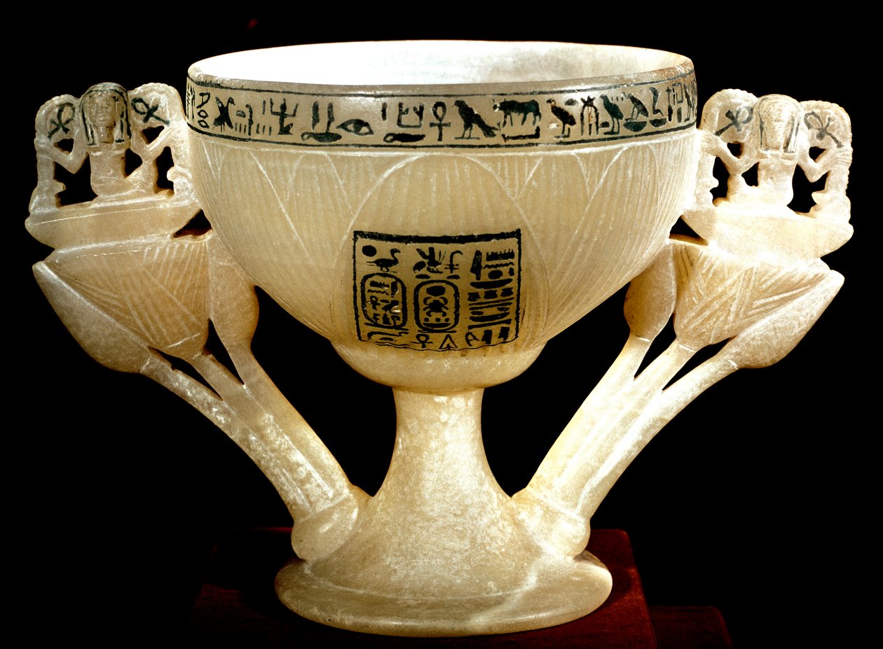 Ægyptisk antikvitet: bæger af udødelige af velgørerne fra Theben. Lotusformet albasterkalk. Fra skattemesteren af Tutankhamon (hele Ankh-amun eller Tutankhamon) (1345-1327 f.Kr.) 18. dynasti. fundet i Kongernes Dal, Theben. 1342 f.Kr. Cairo, Egyptisk af Egyptian 18th Dynasty