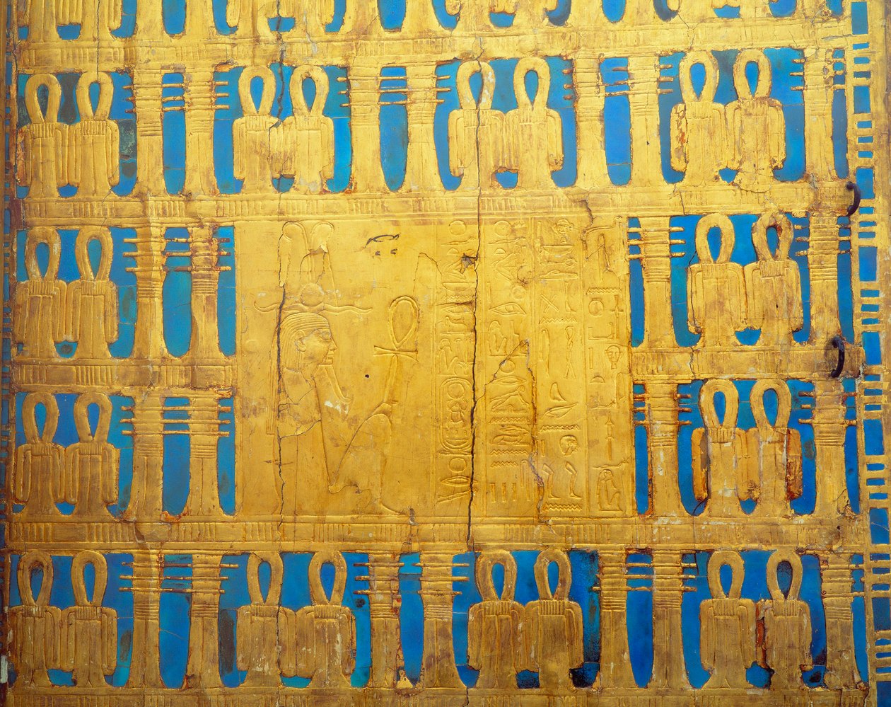 Egyptisk antikvitet: detaljer om baldakinkassen. Tresor af Tutankhamon (All-Ankh-amun) af Egyptian 18th Dynasty