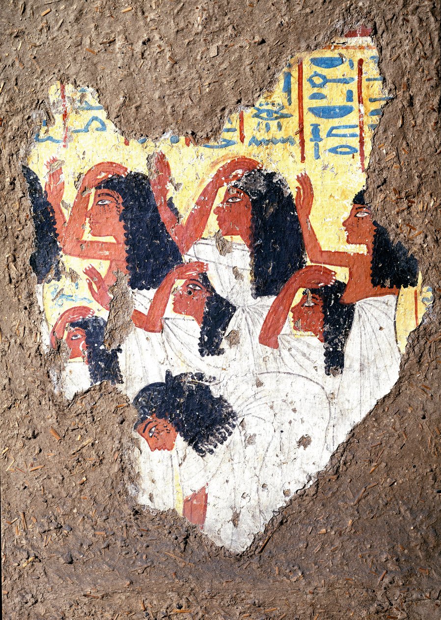 Ægyptisk antikvitet: fresko af graven til maleren Maia, en gruppe grædende. 18. dynasti. Fra kapellet i Maia, Deir el-Medineh (el Medineh), New Empire Dim. 67 cm Torino, Egyptisk Museum af Egyptian 18th Dynasty