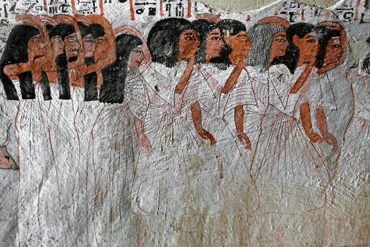 Egyptisk antikvit: Procession af grædende. Maleri af Roy