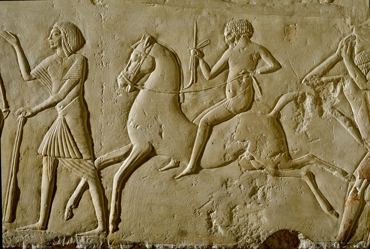 Egyptisk antikvitet: relief med kriger til hest. Slutningen af det 18. dynasti af Egyptian 18th Dynasty