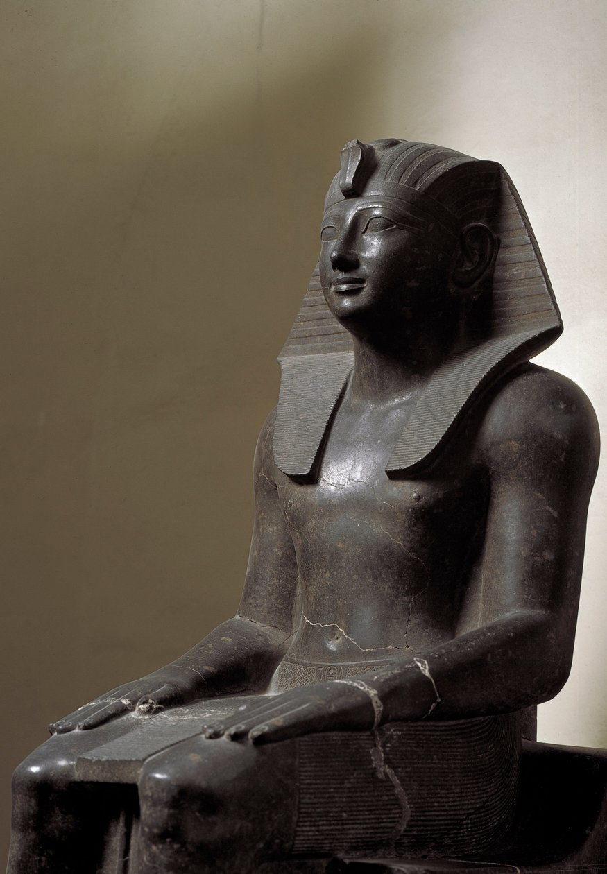 Egyptisk antikvitet: skulptur af basanit, der repræsenterer herskeren Thutmosis (Tutmosis eller Thutmus) III (1479-1425 f.Kr.), egyptisk farao. Svag. 192 cm. 18. dynasti. Torino, egyptisk museum af Egyptian 18th Dynasty