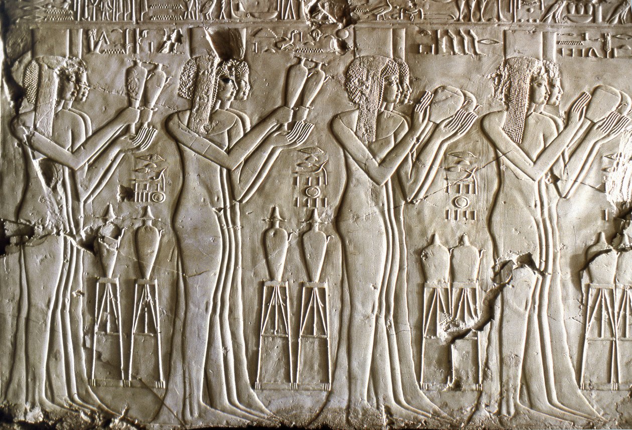 Egyptisk antikvitet: unge piger, der ofrer. Kheruefs grav (TT 192) (18. dynasti af Egyptian 18th Dynasty