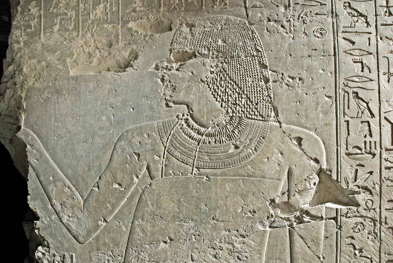 Egyptisk antiquitis: repræsentation af vizir Ramose. Lavt relief af hans grav (18. dynasti). Luxor, Theben, Ægyptens grav af Egyptian 18th Dynasty