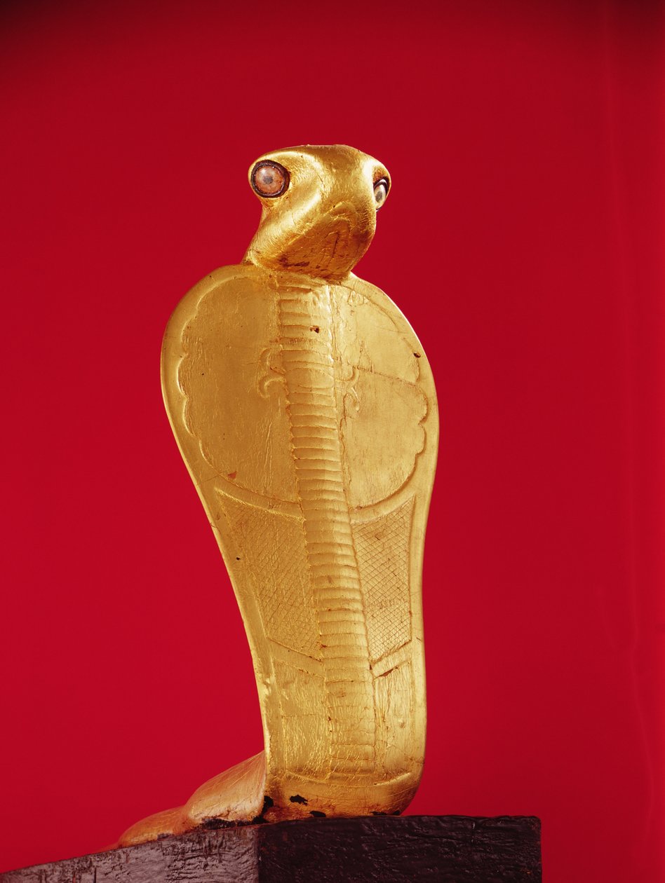 Figur af kobraen Netjer-Ankh, fra Tutankhamons grav (ca. 1370-1352 f.Kr.) New Kingdom (forgyldt træ) af Egyptian 18th Dynasty