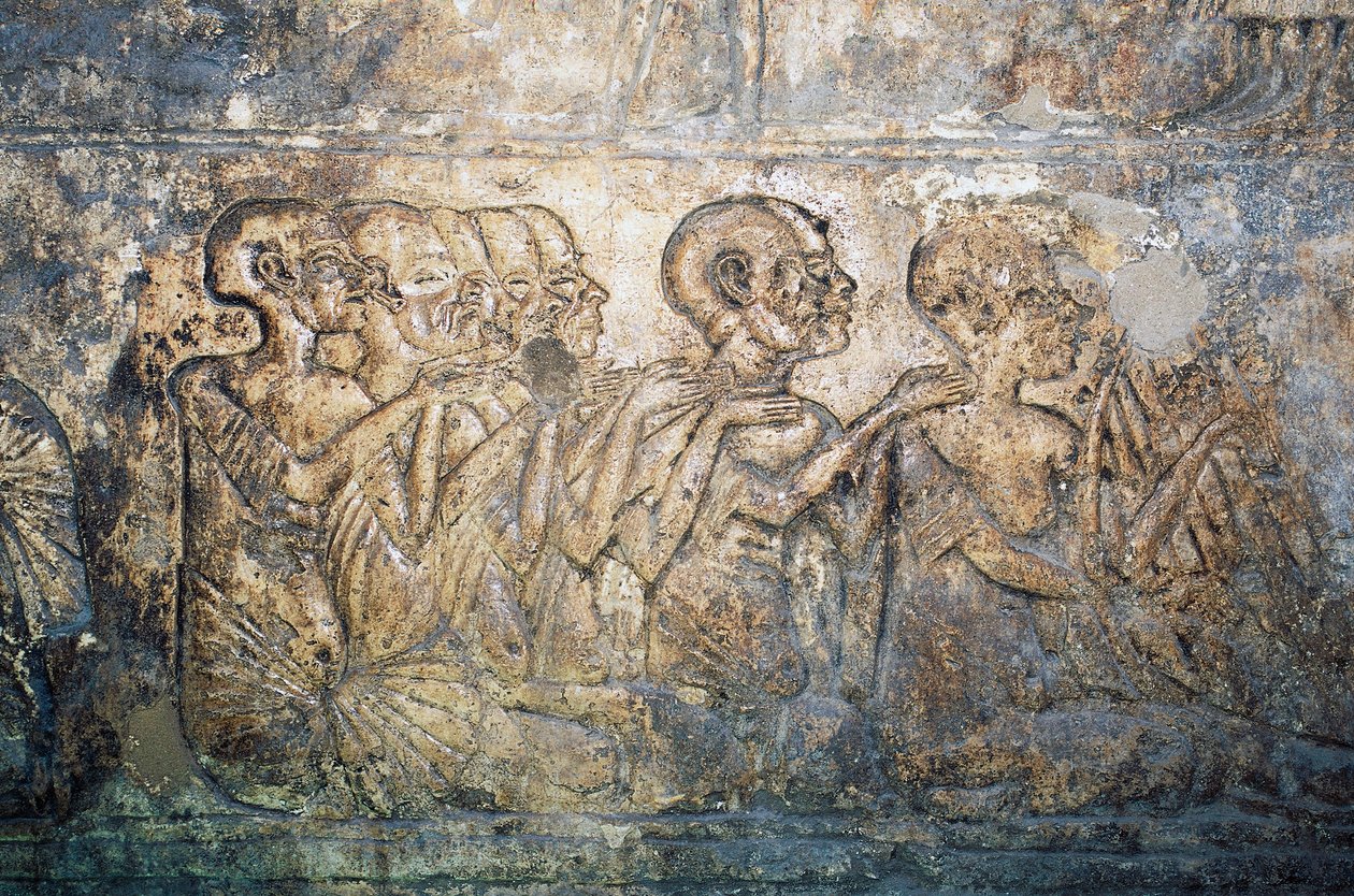 Udenlandske gæster overrækker gaver til dronning Nefertiti, basrelief fra Merires grav, Nekropolis i Tell el-Amarna, Egypten, Egyptisk civilisation, Ny Rige, Dynasti XVIII af Egyptian 18th Dynasty