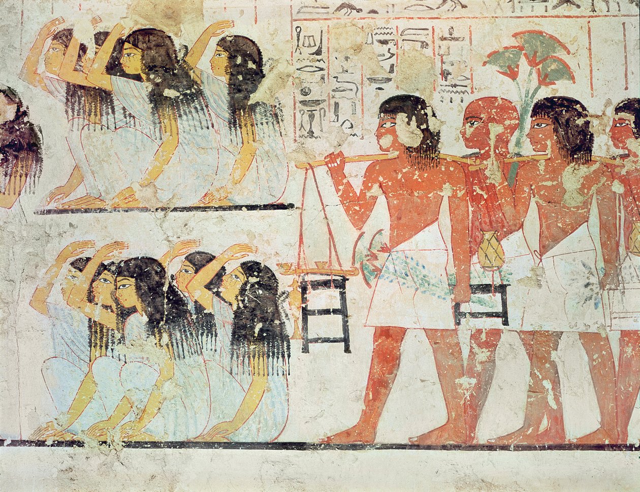 Gruppe af sørgende i Ramoses begravelsesoptog, fra Ramoses gravkapel, New Kingdom, ca. 1360 f.Kr. (vægmaleri) af Egyptian 18th Dynasty
