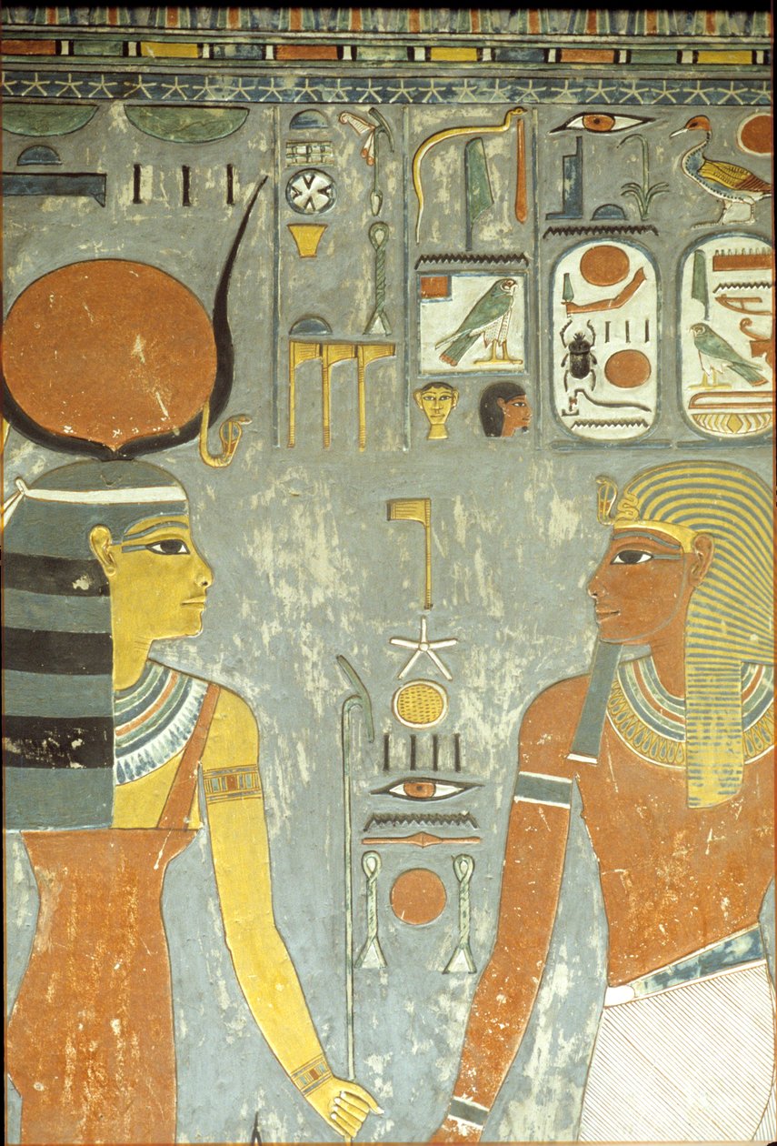 Horemheb og Hathor, fra Horemhebs grav (ca. 1323-1295 f.Kr.) New Kingdom (vægmaleri) af Egyptian 18th Dynasty