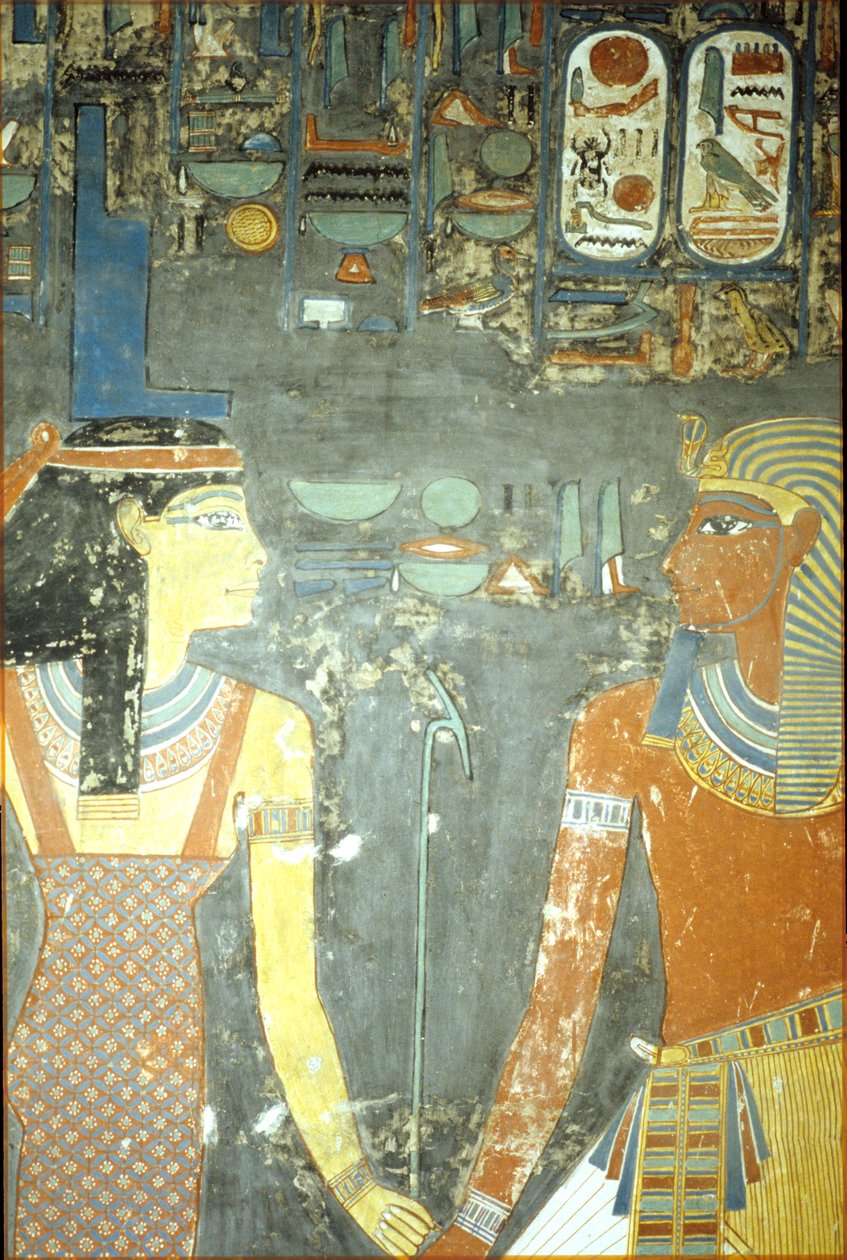 Horemheb og Isis, fra Horemhebs grav (ca. 1323-1295 f.Kr.) New Kingdom (vægmaleri) af Egyptian 18th Dynasty