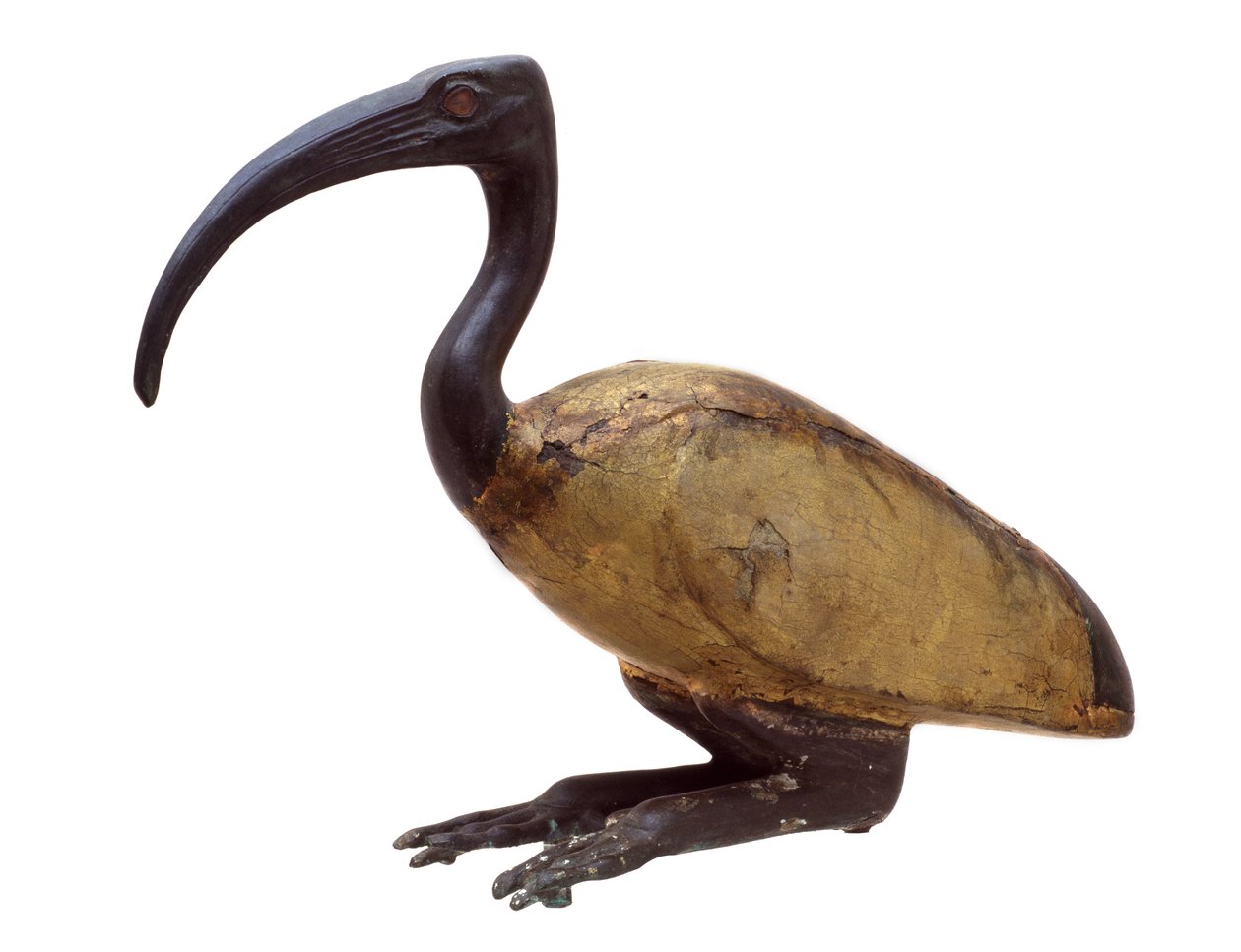 Ibis, i hugsiddende stilling, ca. 1350 f.Kr. (træ, bronze, glas og forgyldt) af Egyptian 18th Dynasty