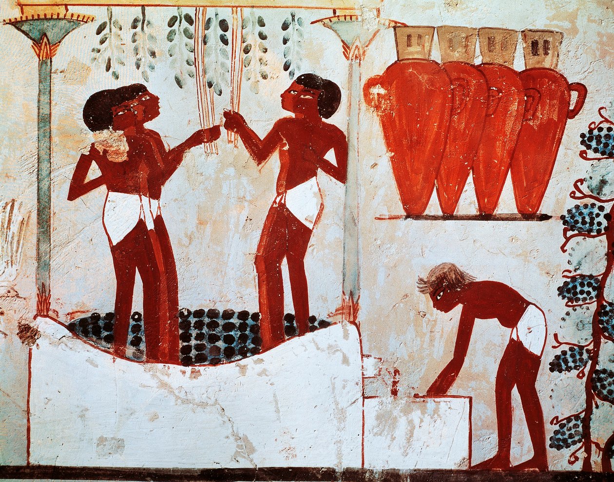 Illustration af det landlige daglige liv: plukning af høns og høst af druer, kommer fra Nakht-graven i Theben af Egyptian 18th Dynasty