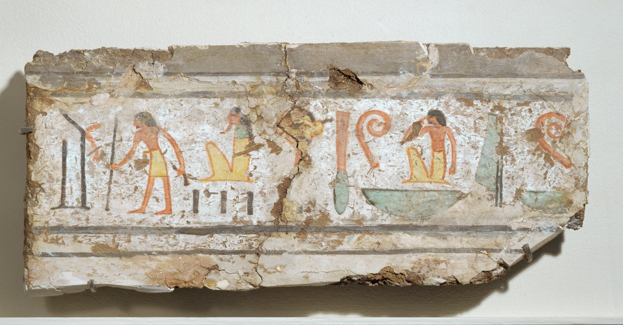 Inskription i særligt tydelige hieroglyffer: en mand med sin stok, en skægget gud på hug, en mand med hånden for munden ... af Egyptian 18th Dynasty