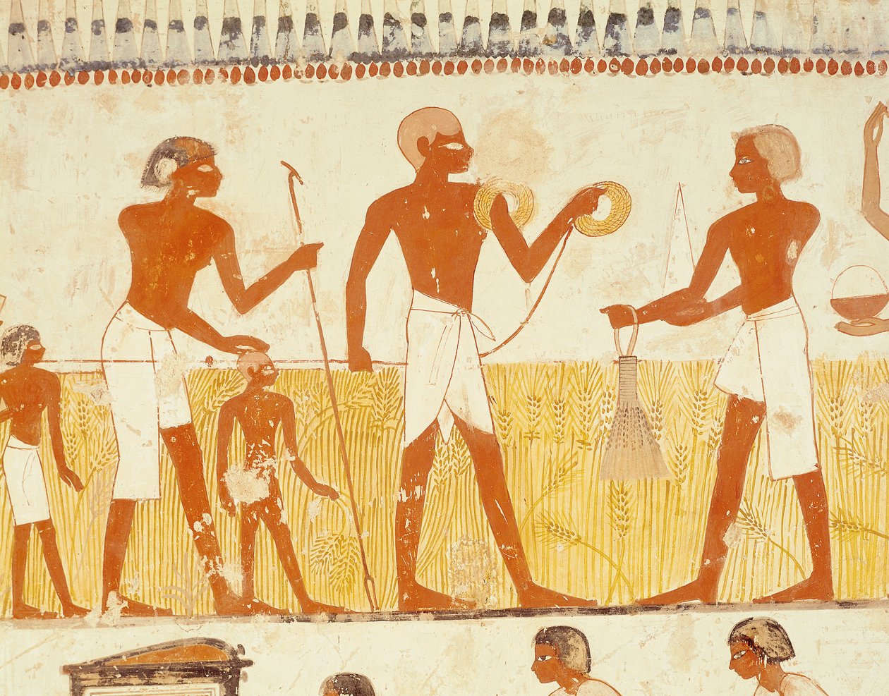 Måling af landet ved hjælp af reb, fra gravkapellet i Menna, New Kingdom (vægmaleri) (se også 251666) af Egyptian 18th Dynasty