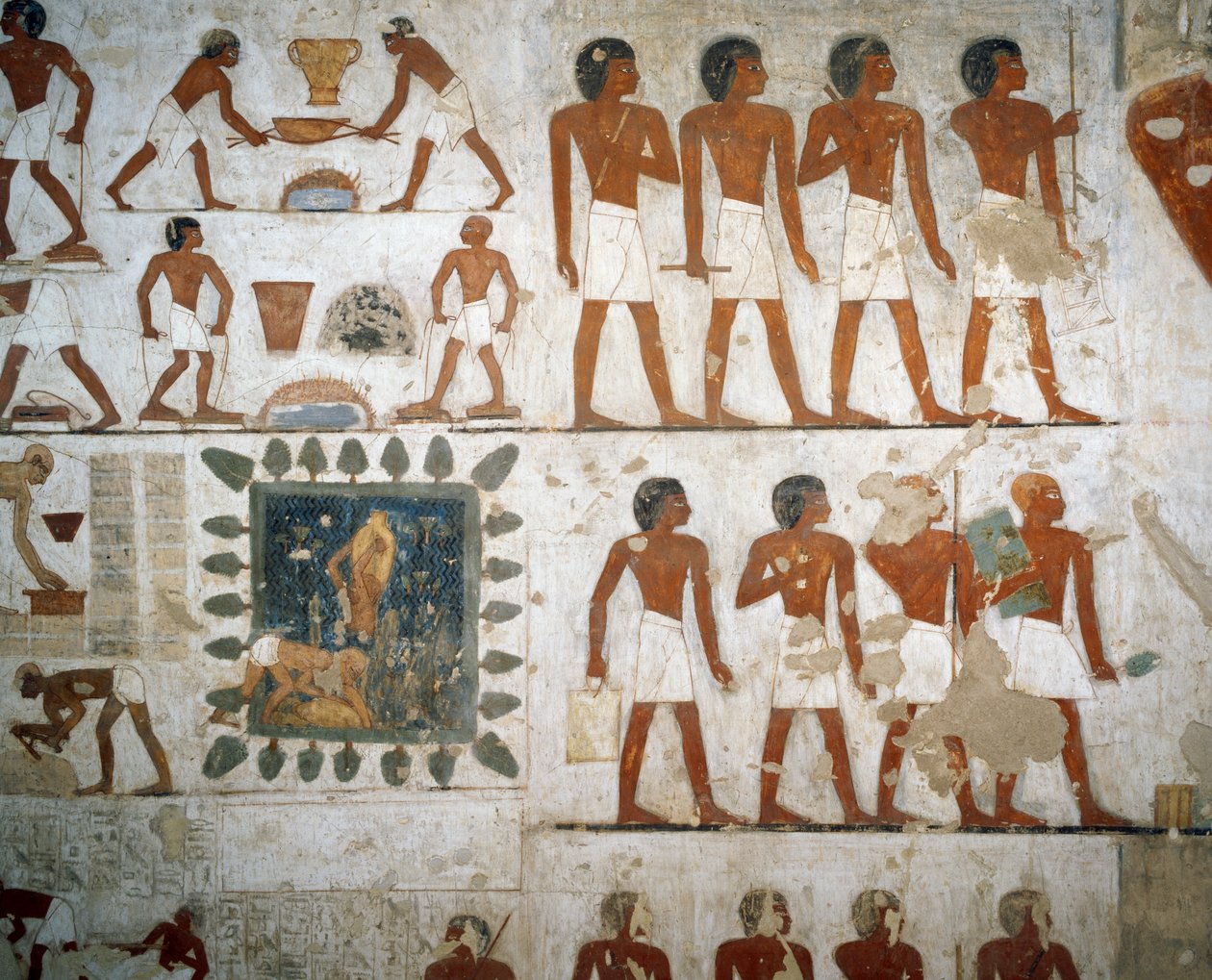 Metalbearbejdning og murstensfremstilling, detaljer fra fresker i Rekhmires grav, Sheikh Abd el Qurnah Necropolis, Luxor, Theben (Unescos verdensarvsliste af Egyptian 18th Dynasty