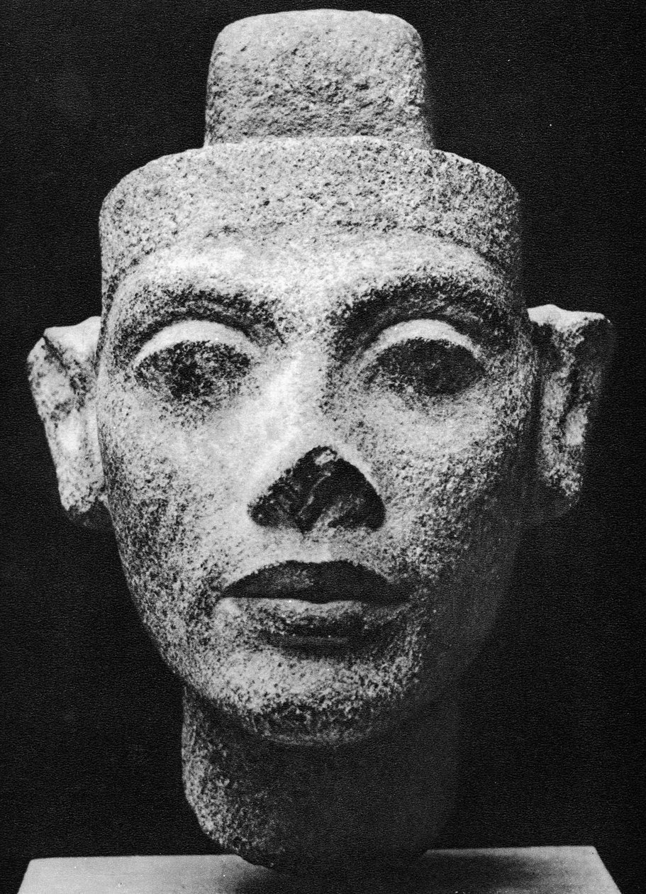 Nefertiti, dronningepartner af Akenaton (Akhenaten), den kætterske farao. 14. århundrede f.Kr. (skulptur i mørk granitbuste) af Egyptian 18th Dynasty