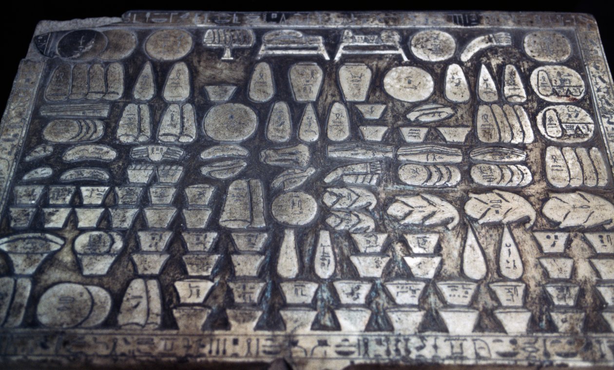 Offerbord, Egyptisk civilisation, Ny Rige, Dynasti XVIII, detalje af Egyptian 18th Dynasty