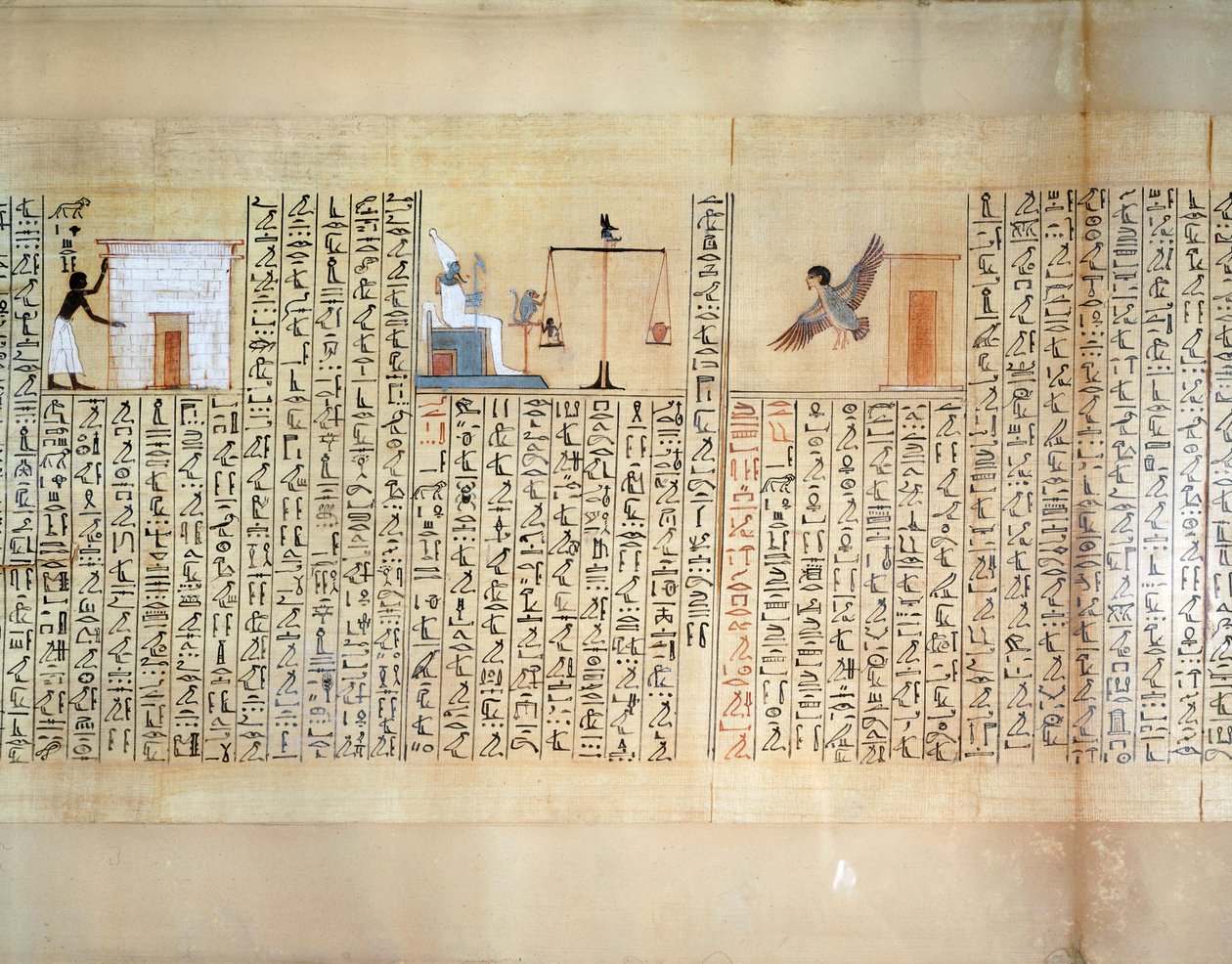 Papyrus, der skildrer vejningen af hjertet, fra Maiherperis dødebog af Egyptian 18th Dynasty