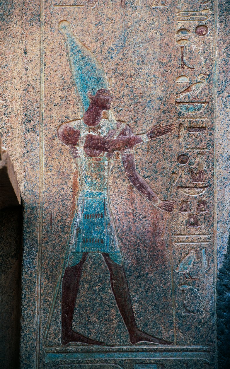 Farao med krone fra Øvre Egypten, Hatshepsuts gravtempel, Deir el-Bahari, Theban Necropolis (UNESCOs verdensarvsliste) af Egyptian 18th Dynasty