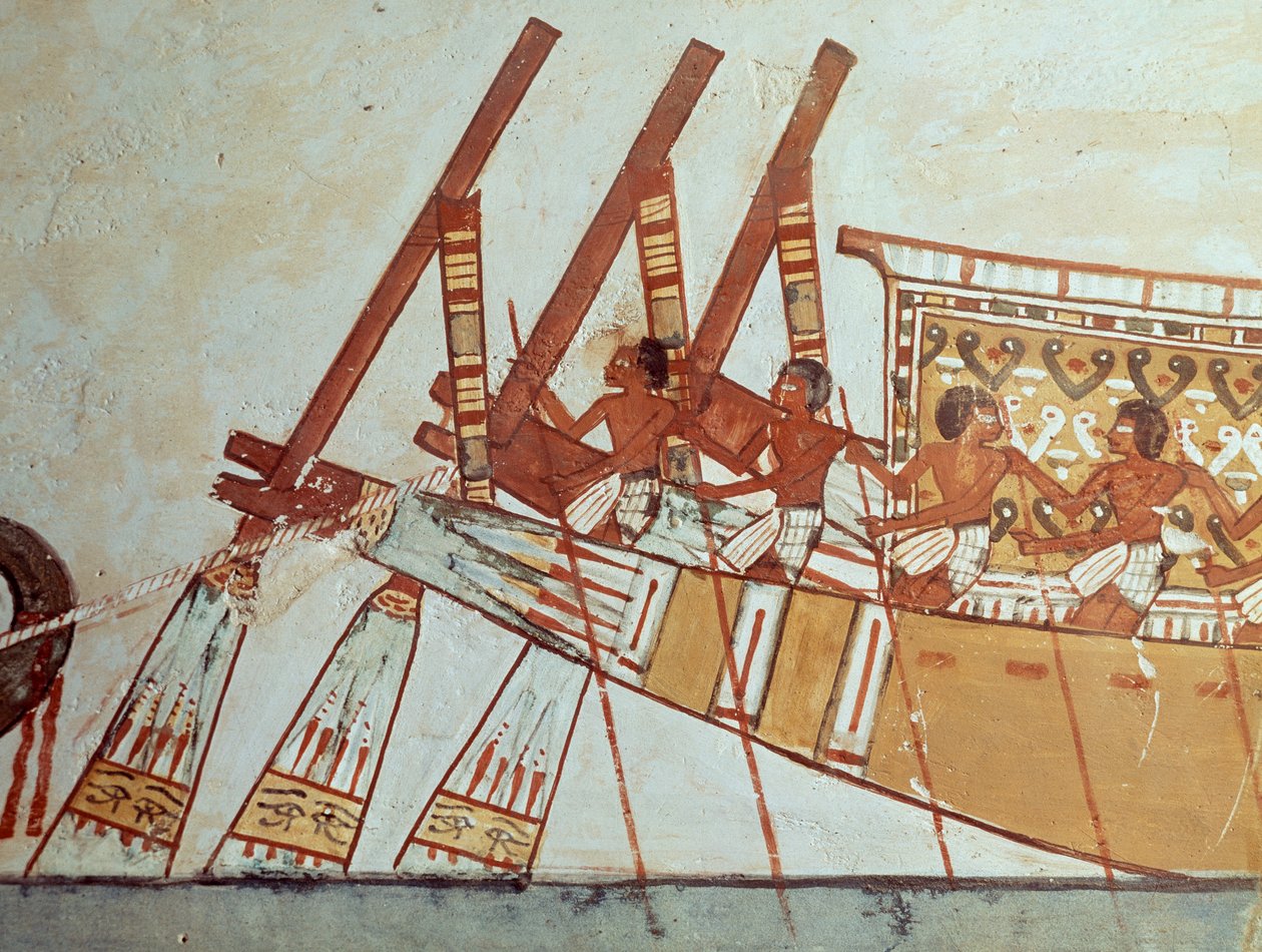 Pilgrimsrejse for afdøde til Abydos, vægmaleri, Mennas grav, også kendt som grav TT69, dateret tilbage til Thutmose IV