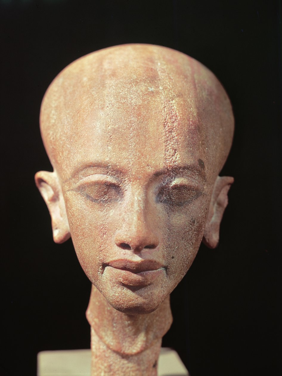 Portrætbuste af en datter af kong Akhenaten (1353-1337 f.Kr.) ca. 1375 f.Kr. (se også 160148) af Egyptian 18th Dynasty