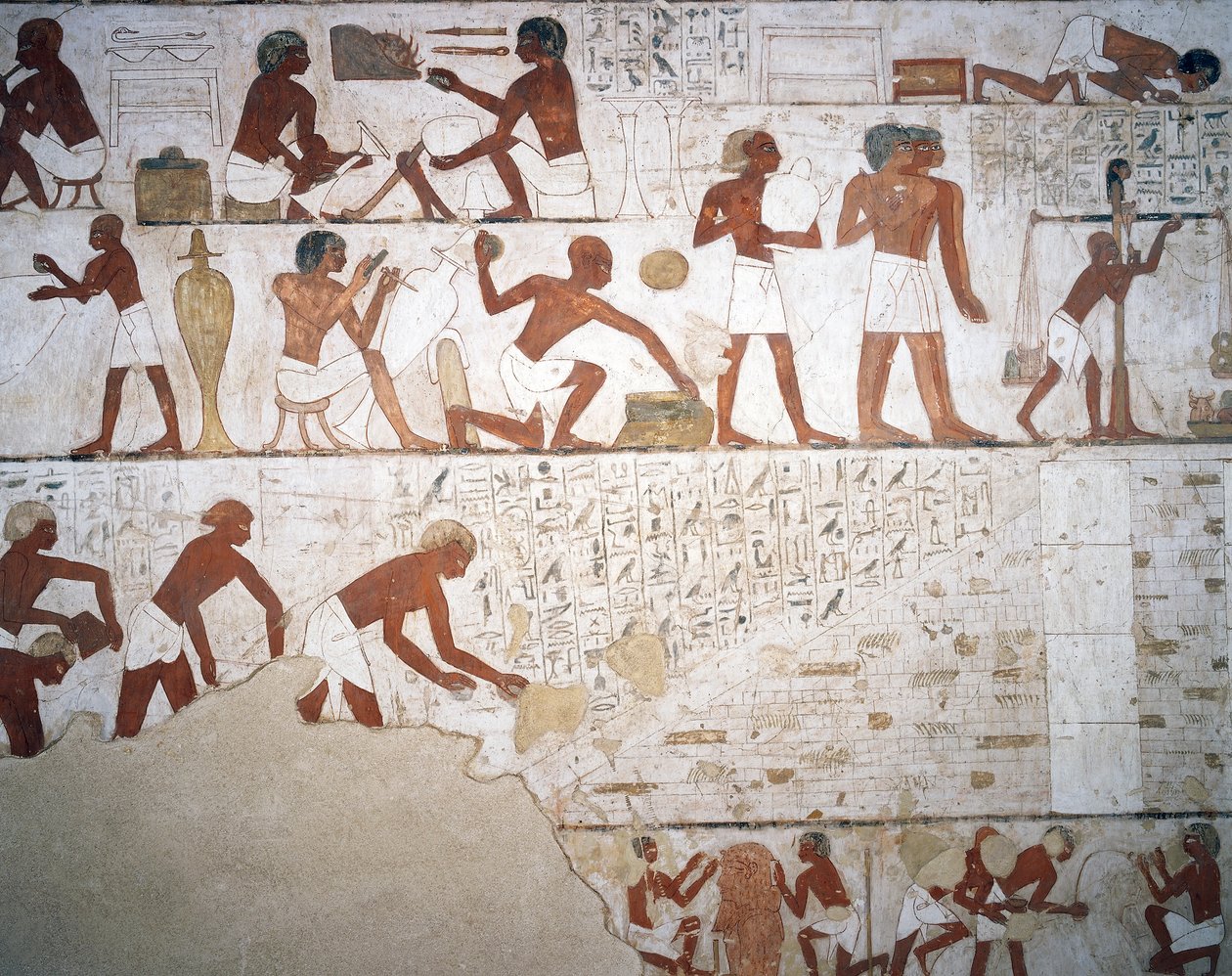 Pottemagere og arbejdere, fresco, kapel, Rekhmires grav (TT100), Sheikh Abd el-Qurna, Theben (Unescos verdensarvsliste af Egyptian 18th Dynasty