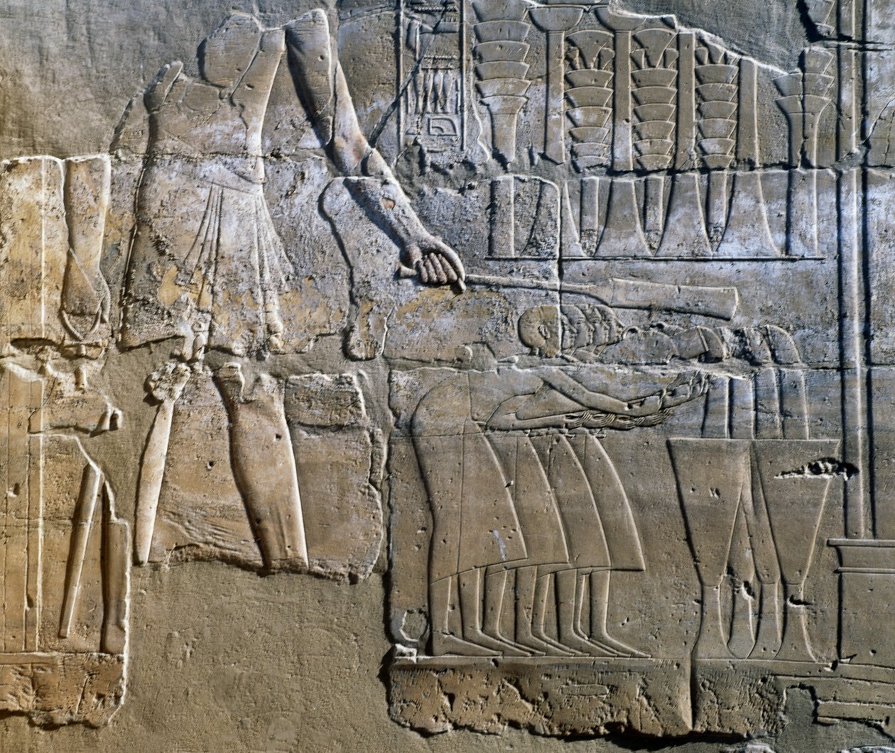 Præst, der overvåger kvindernes arbejde, vægrelief, kolonnade i Amun-templet (Unescos verdensarvsliste) af Egyptian 18th Dynasty