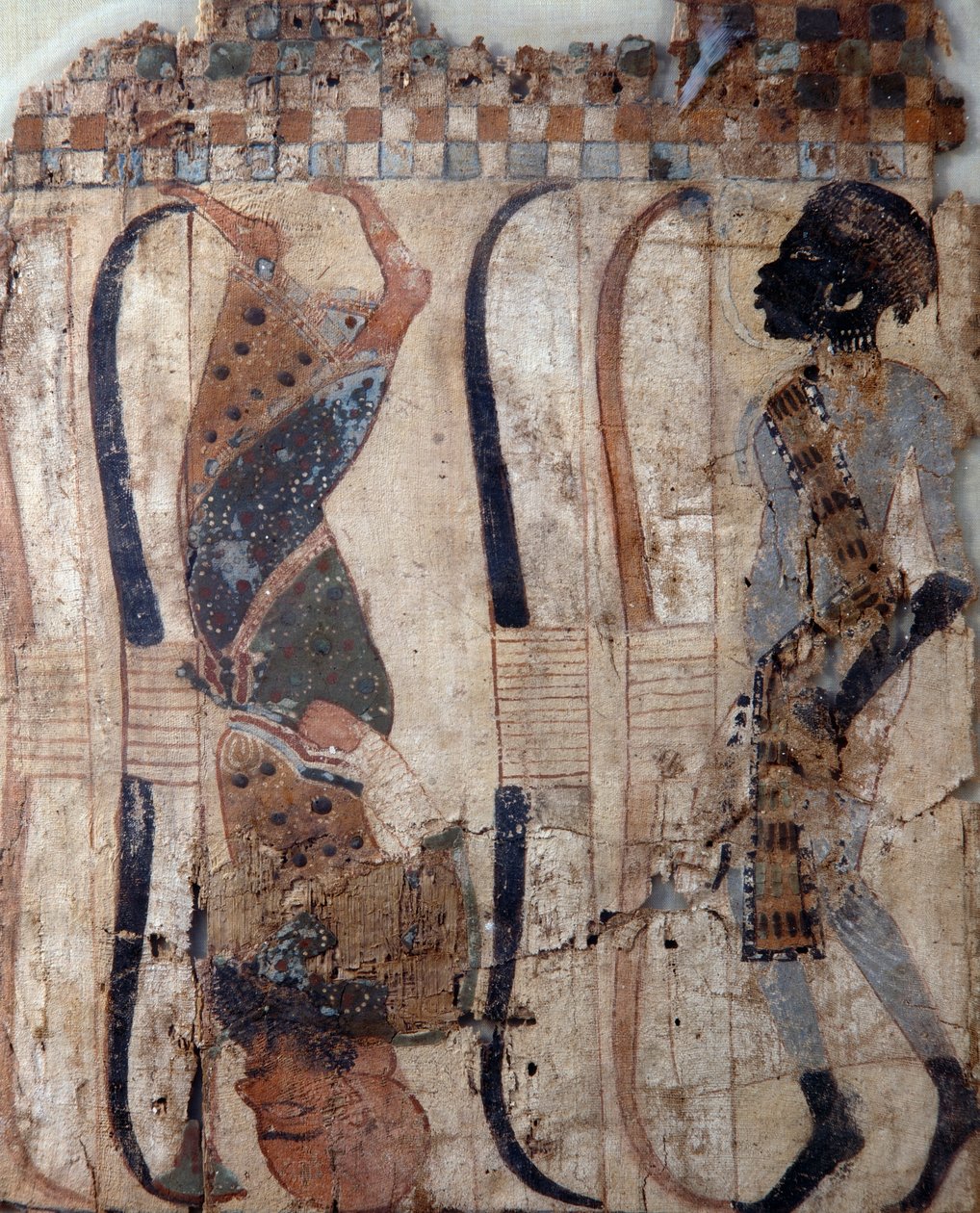 Fanger fra erobrede lande, malet på materiale fra Tutankhamons grav, Egyptisk civilisation, Ny Rige, XVIII. dynasti, detalje af ansigt af Egyptian 18th Dynasty