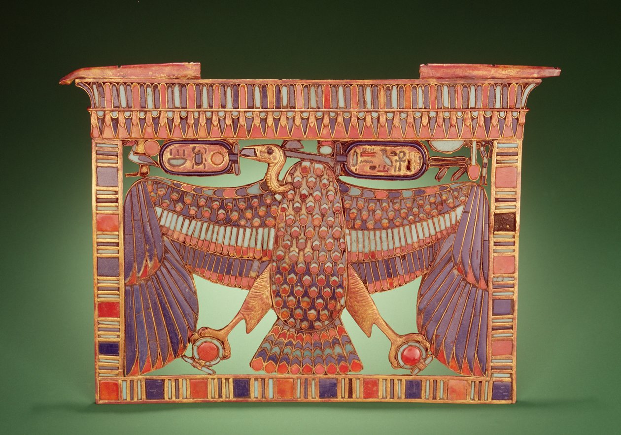 Pylon pectoral dekoreret med gribben fra Øvre Egypten, fra Tutankhamons grav (ca. 1370-52 f.Kr.) New Kingdom (guld cloisonne indlagt med glaspasta) af Egyptian 18th Dynasty