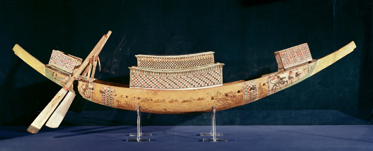 Reduceret model af en båd fra Tutankhamons grav, New Kingdom, ca. 1347-37 f.Kr. (træ) af Egyptian 18th Dynasty