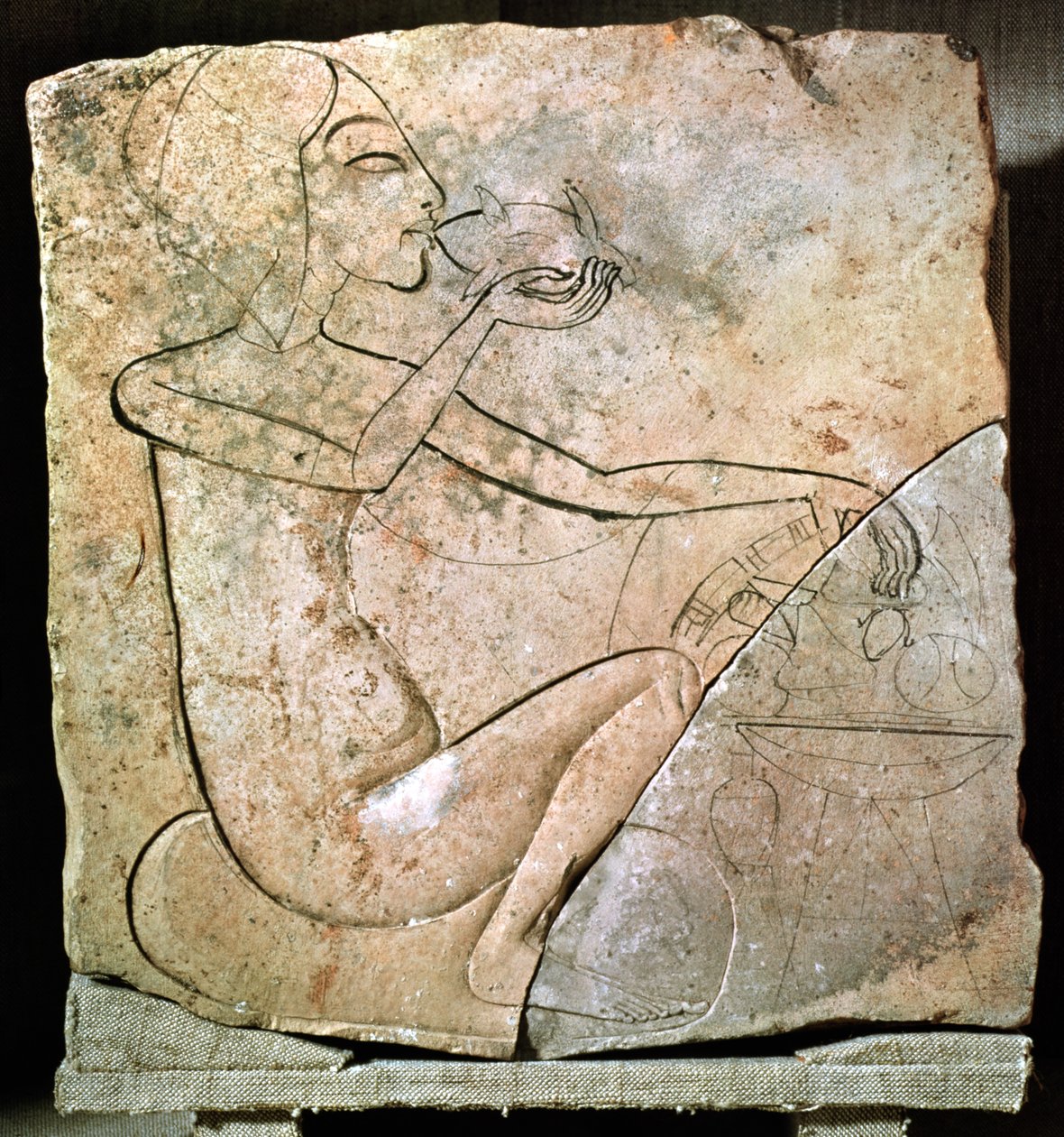 Relief, der viser en prinsesse, der spiser en stegt and, fra Nordpaladset ved Tell El-Amarna, New Kingdom, ca. 1353-1337 f.Kr. (kalksten) af Egyptian 18th Dynasty