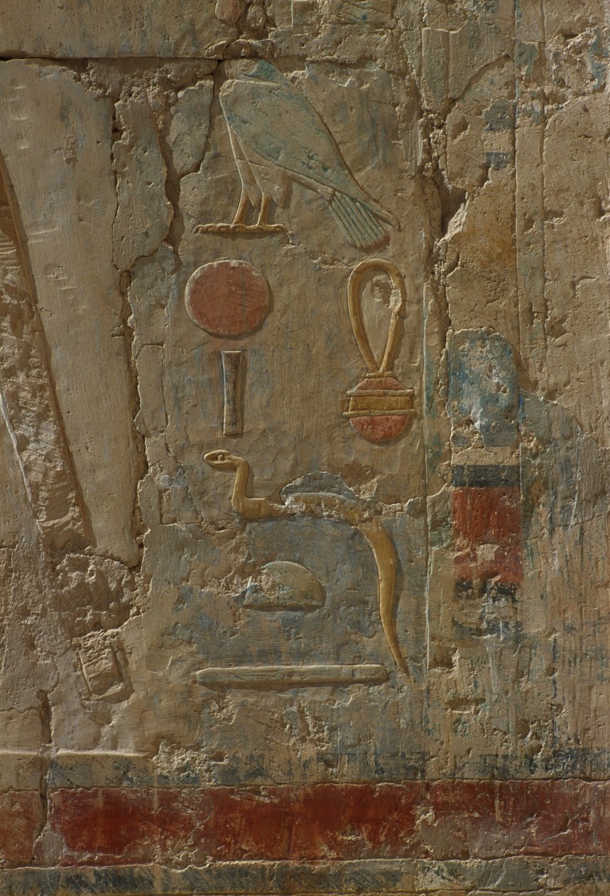 Relief forestillende Horus, gudinden Hathors kapel, fra Hatshepsuts lighustemplet (ca. 1503-1482 f.Kr.) New Kingdom (malet kalksten) af Egyptian 18th Dynasty