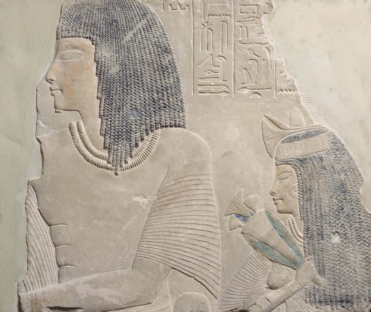 Relief, der forestiller Imenmes og Dejat, forældrene til general Imeneminet, fra en grav i Memphis, New Kingdom, ca. 1336-1295 f.Kr. (malet kalksten) af Egyptian 18th Dynasty