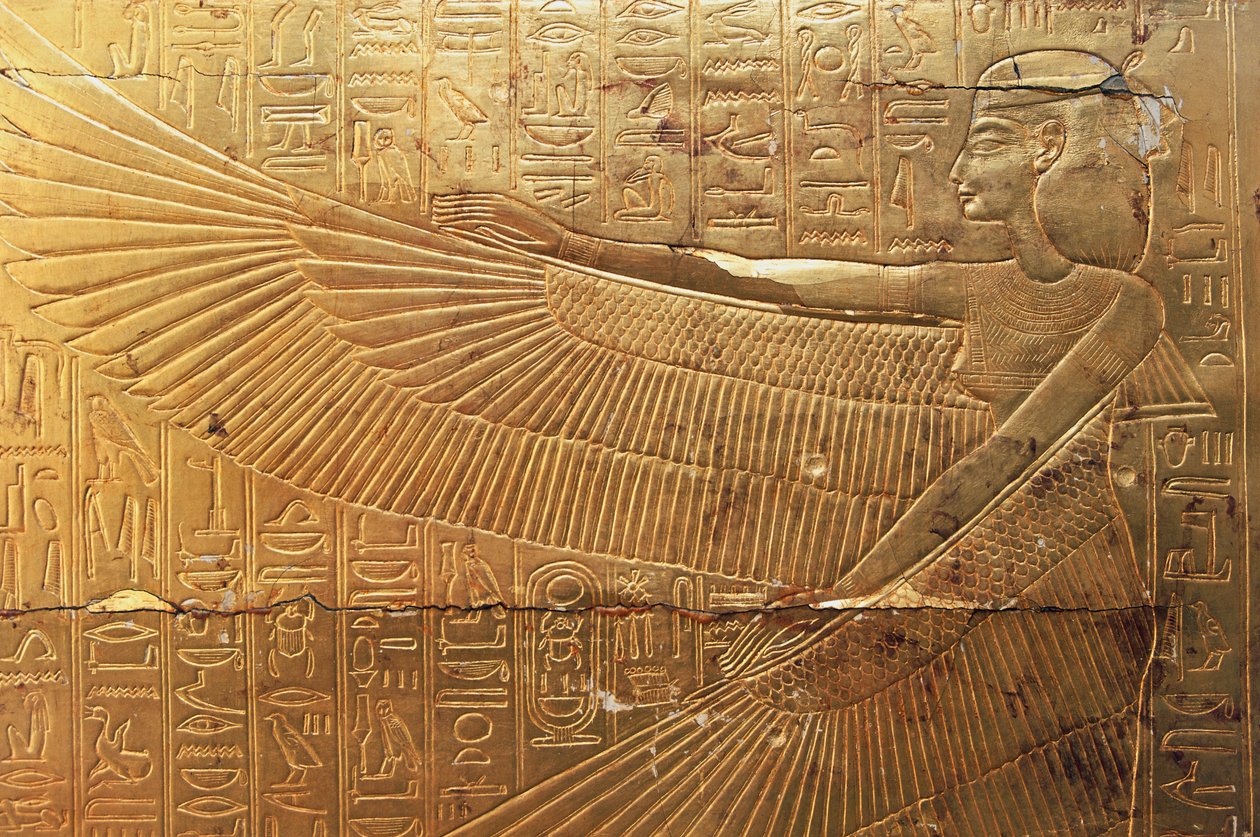 Relief fra det bageste udvendige panel i det andet gravkapel, Tutankhamons skatte, Egypten, Egyptisk civilisation, Det Nye Rige, XVIII. dynasti af Egyptian 18th Dynasty