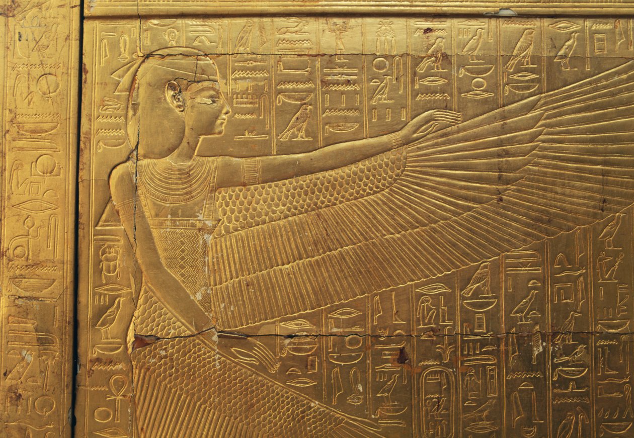 Relief på bagsiden af det ydre panel i det andet begravelseskapel, Tutankhamons skatkammer, Egypten, Egyptisk civilisation, Det Nye Rige, XVIII. dynasti af Egyptian 18th Dynasty