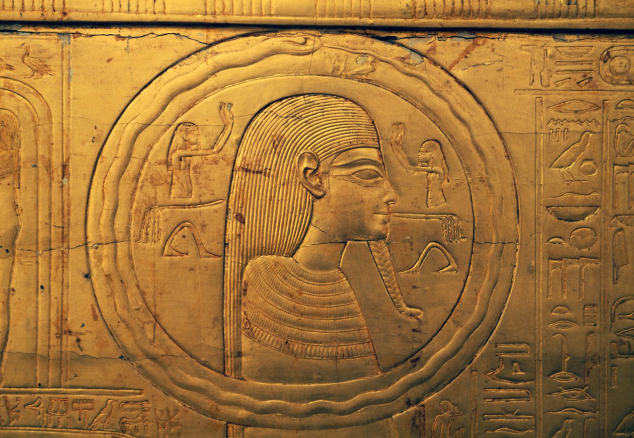 Relief på venstre yderpanel i det andet gravkapel, Tutankhamons skatkammer, Egypten, Egyptisk civilisation, Det Nye Rige, XVIII. dynasti af Egyptian 18th Dynasty