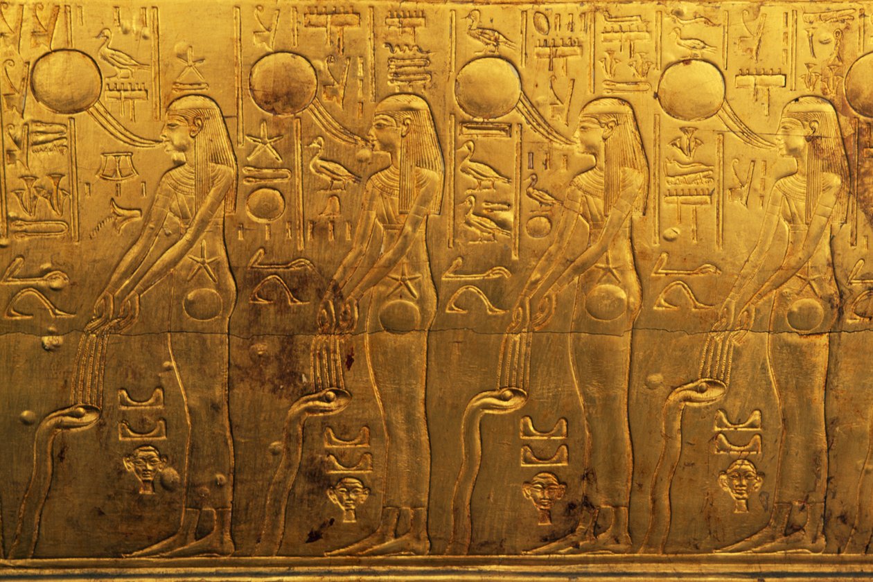Relief på højre yderpanel i det andet gravkapel, Tutankhamons skatkammer, Egypten, Egyptisk civilisation, Det Nye Rige, XVIII. dynasti af Egyptian 18th Dynasty