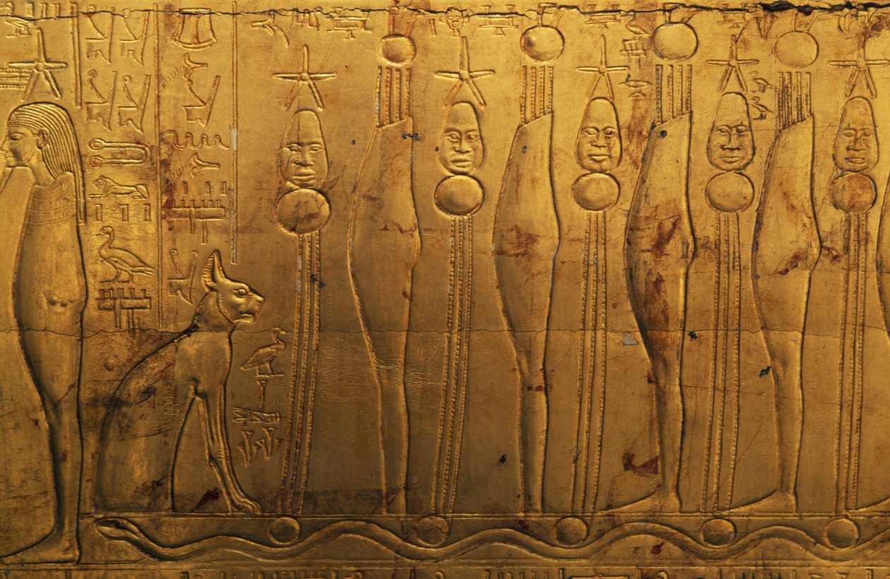 Relieffer på øverste del af højre yderpanel i andet gravkapel, Tutankhamons skatkammer, Egypten, Egyptisk civilisation, Ny Rige, XVIII. dynasti af Egyptian 18th Dynasty