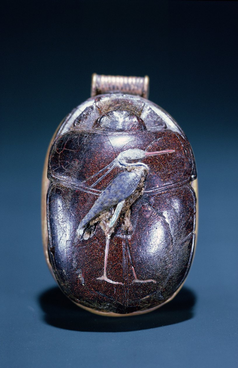 Scarabee med hejre, fra Tutankhamons grav, New Kingdom (guld og cornelian) af Egyptian 18th Dynasty