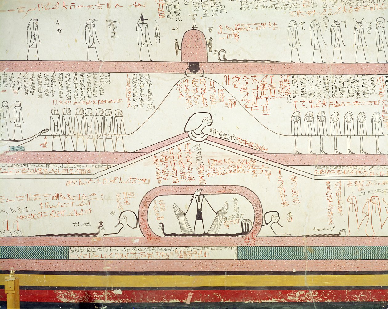 Scene fra Book of Amduat, der viser rejsen til underverdenen, New Kingdom (vægmaleri) af Egyptian 18th Dynasty