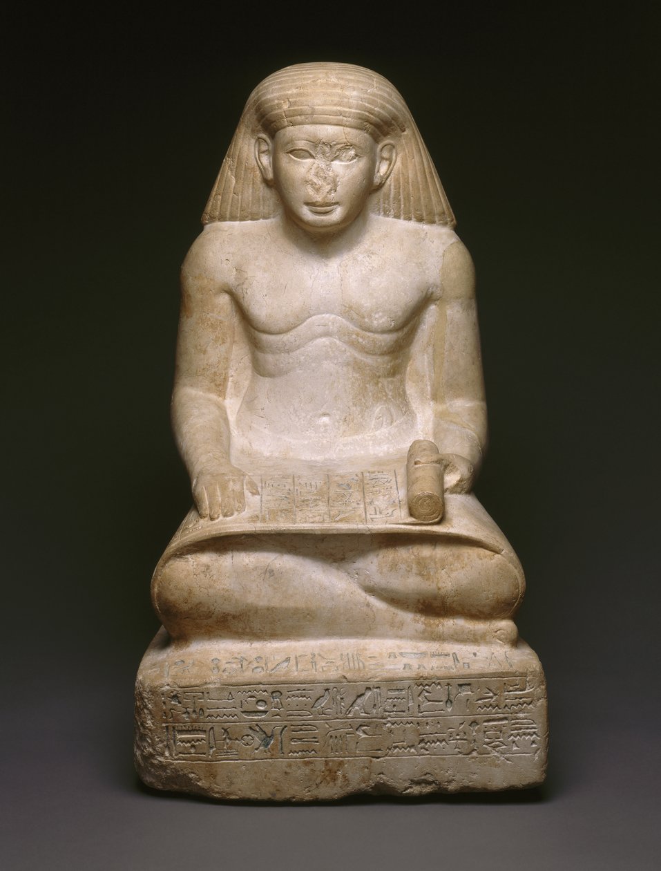 Skriverstatue af Amunhotep, søn af Nebiry, ca. 1426-1400 f.Kr. (kalksten) (se 200932) af Egyptian 18th Dynasty