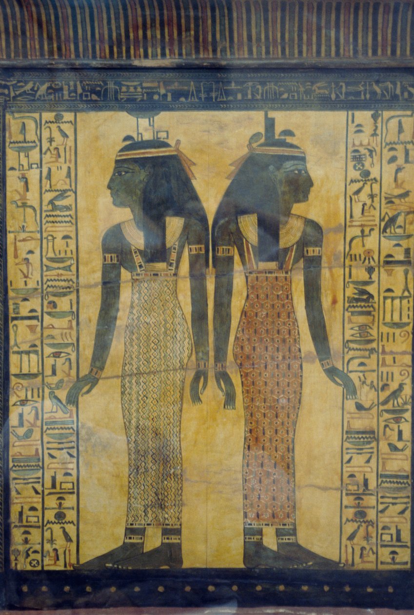 Selket og Neith, dekorativ detalje af Maiherpis sarkofag, egyptisk civilisation, Det Nye Rige, XVIII. dynasti af Egyptian 18th Dynasty