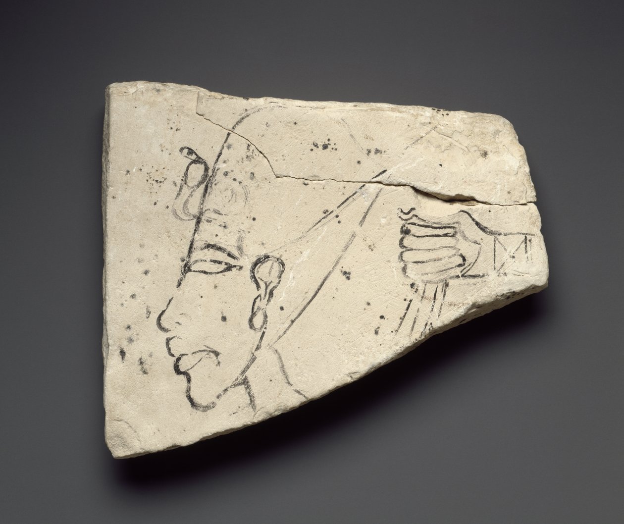Skitser af Akhenatens hoved og hånd, fra det store palads ved Tell el-Amarna (kalksten) af Egyptian 18th Dynasty