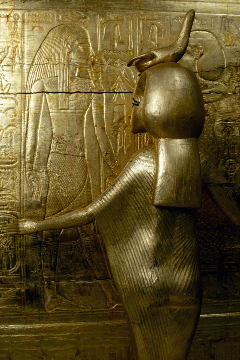 Statue af Selkhet, detalje fra gulddækket kapel af Tutankhamon, fra Tutankhamons grav, egyptisk civilisation, New Kingdom, Dynasti XVIII af Egyptian 18th Dynasty