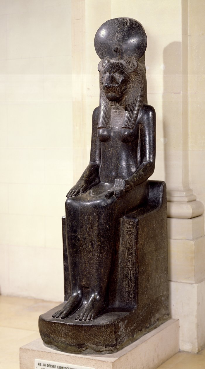 Statue af den løvehovedede gudinde Sekhmet, fra Mut-templet, Karnak, New Kingdom, ca. 1391-1353 f.Kr. (diorit) (se også 50887) af Egyptian 18th Dynasty