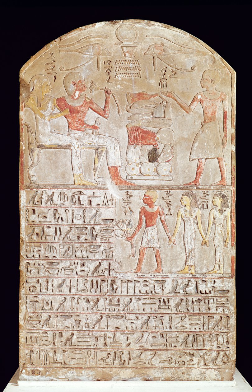Stele skildrer et begravelsesmåltid, New Kingdom (malet kalksten) af Egyptian 18th Dynasty
