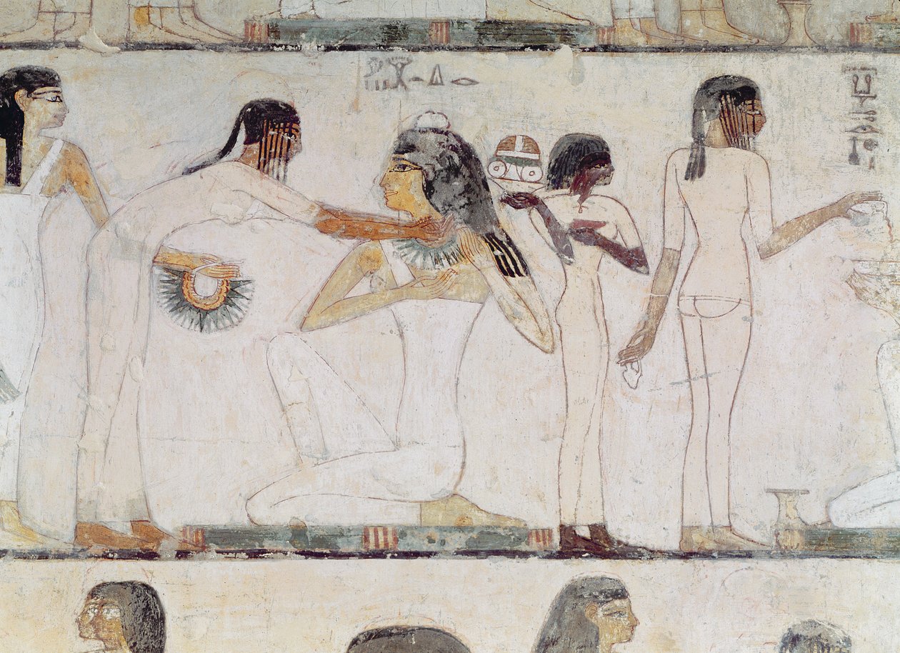 Adelskvindernes toilet, fra Rekhmires grav, vesir af Tuthmosis III og Amenhotep II, New Kingdom (vægmaleri) af Egyptian 18th Dynasty