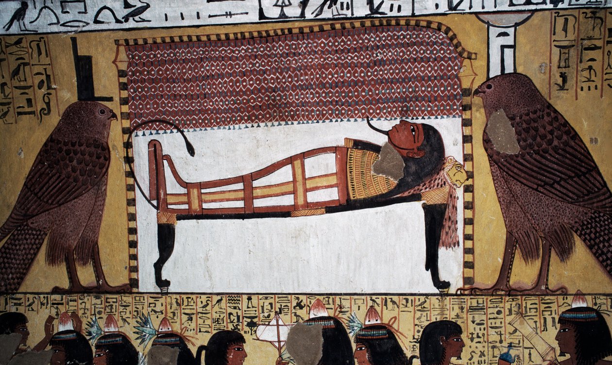 Deponeringen af afdøde, vægmaleri, Sennedjems grav, Kongernes Dal, Luxor, Theben (UNESCOs verdensarvsliste) af Egyptian 18th Dynasty