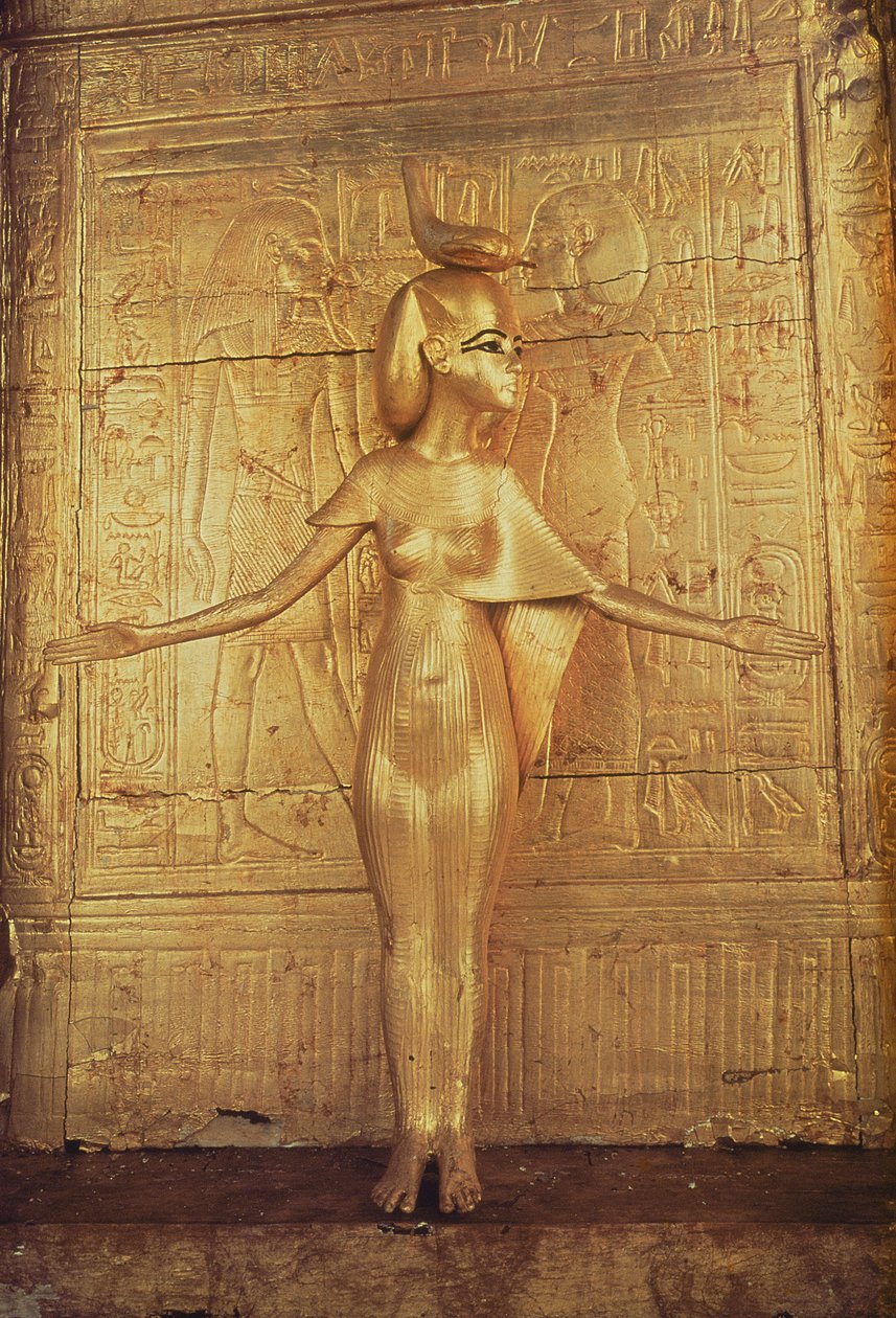 Gudinden Selket på den canopiske helligdom, fra Tutankhamons grav (ca. 1370-1352 f.Kr.) New Kingdom (forgyldt træ) (se også 228567) af Egyptian 18th Dynasty